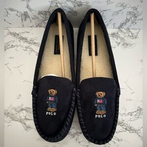 Polo Ralph Lauren Preppy Bear Holiday Slippers Slides Navy Women's Size 10
